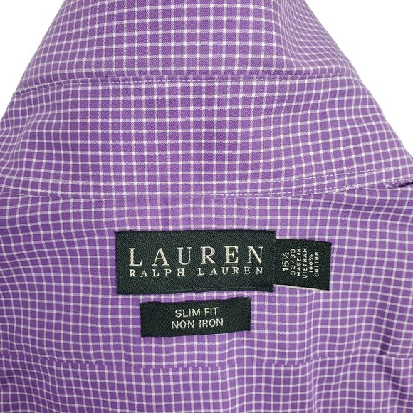 LRL Ralph Lauren Mens Size 16.5 32/33 Shirt Slim Fit Non-Iron 100% Cotton Purple - Picture 7 of 8